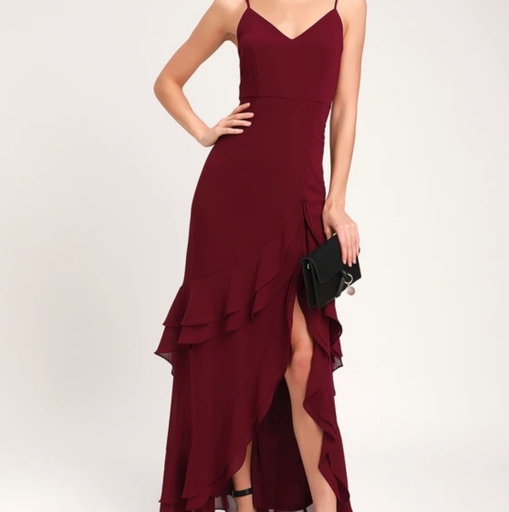 Lulu's Ruffled High Slit Dress
